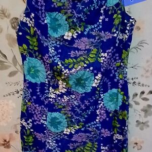 Floral Sleeveless Dress in Blue and Green
